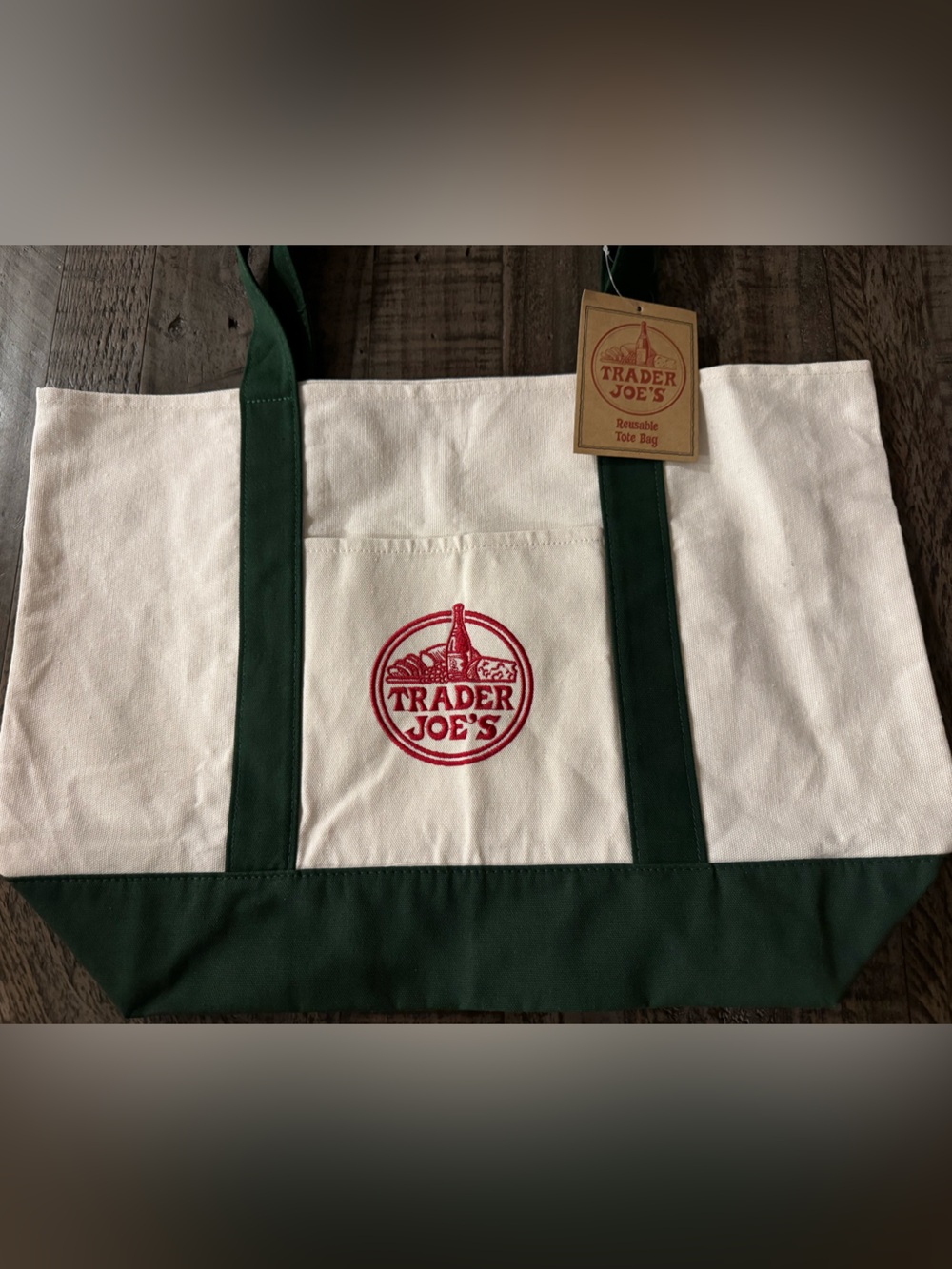 Trader Joe's White and Green Tote Bag